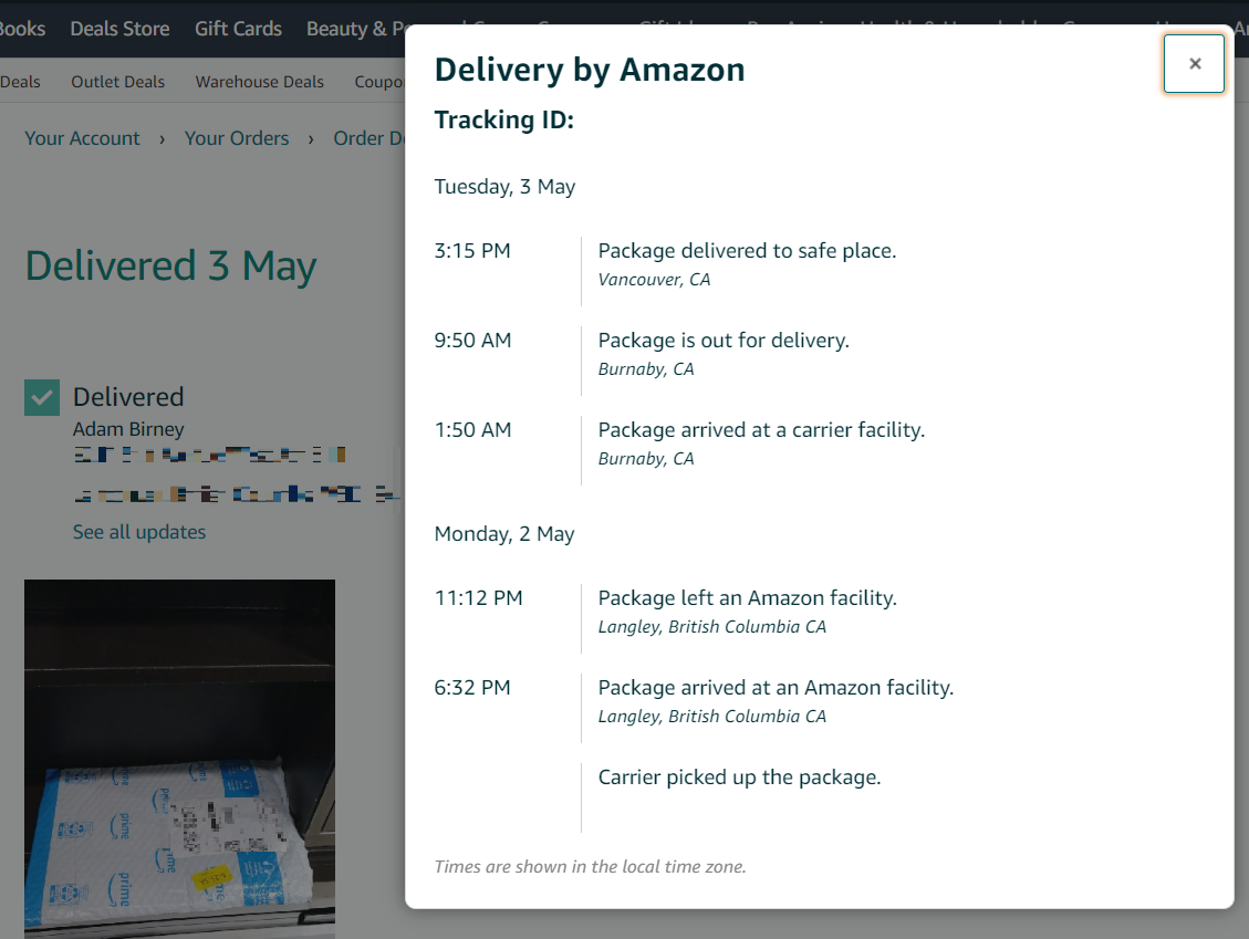international Amazon order tracking