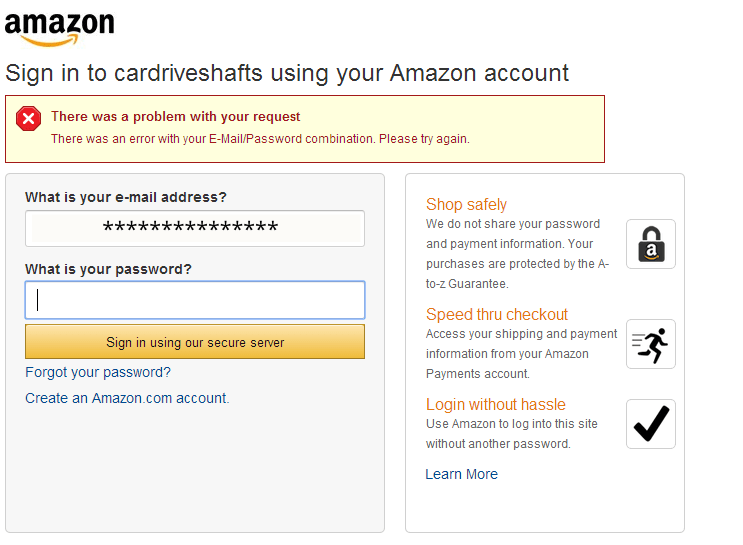 Amazon Internal Error Password Change