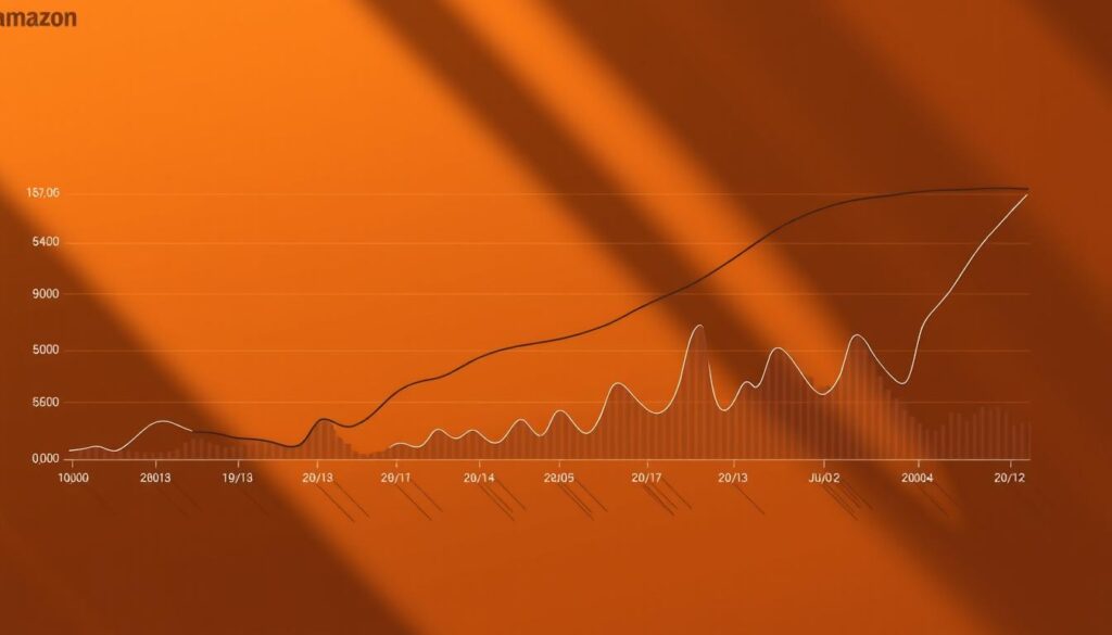 A data-driven visualization of workforce trends over time, showcasing growth spurts, pullbacks, and quarterly shifts. A line graph curves across a warm-toned background, depicting employee count fluctuations with precision. The foreground features clean, minimalist data visualizations, complemented by subtle grid lines and axis labels. Muted colors and a sleek, modern aesthetic convey a sense of analytical rigor. Dramatic lighting casts long shadows, heightening the sense of dynamism and change. The overall composition strikes a balance between analytical clarity and visual impact, perfectly suited to illustrate the section on Amazon's evolving workforce.