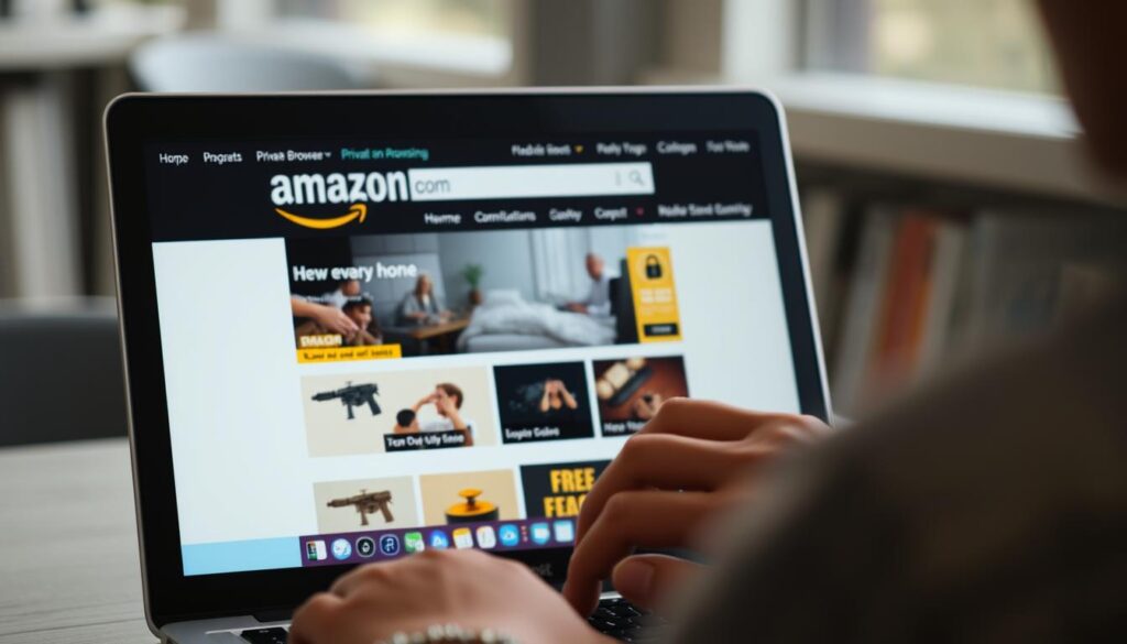Person using Amazon on private browsing mode with separate account