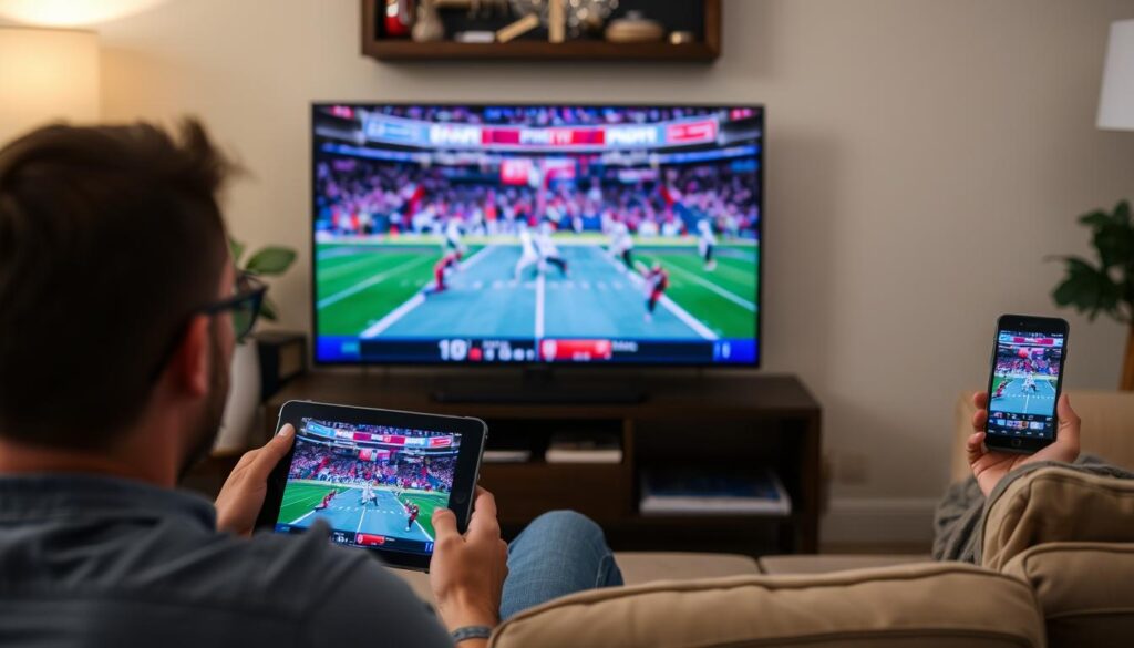 Person watching Thursday Night Football on multiple devices with Prime Video