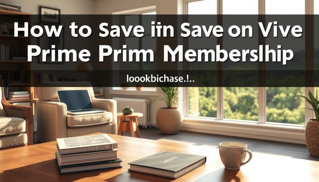 an interior scene, showing a well-lit living room with a comfortable armchair and a laptop on a side table. In the foreground, a stack of books and a cup of coffee sit on a wooden coffee table. The walls are adorned with framed artwork and shelves holding various items. The lighting is soft and warm, creating a cozy and inviting atmosphere. The room is filled with natural light streaming in through large windows, with a view of a lush, green landscape outside. The overall scene conveys a sense of productivity, relaxation, and thoughtful consideration of strategies to save on a Prime membership. an interior scene, showing a well-lit living room with a comfortable armchair and a laptop on a side table. In the foreground, a stack of books and a cup of coffee sit on a wooden coffee table. The walls are adorned with framed artwork and shelves holding various items. The lighting is soft and warm, creating a cozy and inviting atmosphere. The room is filled with natural light streaming in through large windows, with a view of a lush, green landscape outside. The overall scene conveys a sense of productivity, relaxation, and thoughtful consideration of strategies to save on a Prime membership.