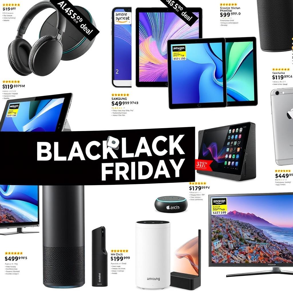 Electronics on sale during Amazon Black Friday deals including headphones, tablets, and smart home devices