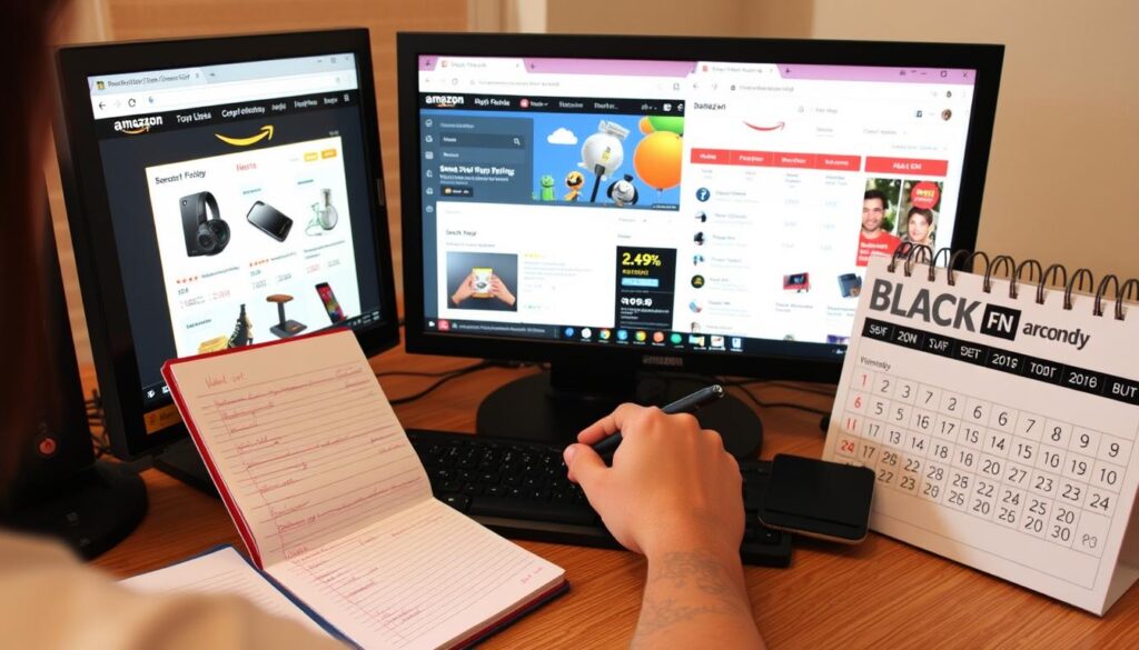 Person preparing a wishlist and researching products before Amazon Black Friday